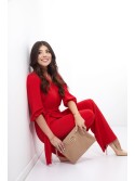 Jumpsuit with a crossover neckline, red 45272 - Online store - Boutique